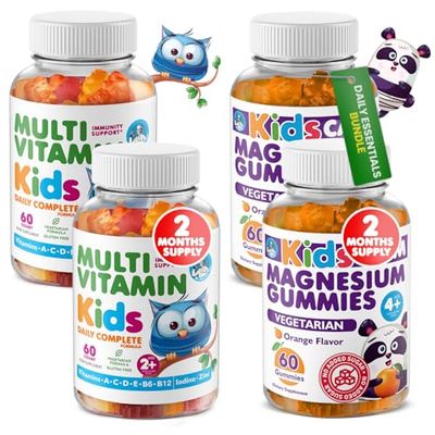 DR. MORITZ Kids Magnesium Gummies Orange Flavor (120 Count) and Kids Multivitamin Gummies (120 Count) - Relaxation Health Support - Non-GMO, Vegetarian Toddler Vitamins