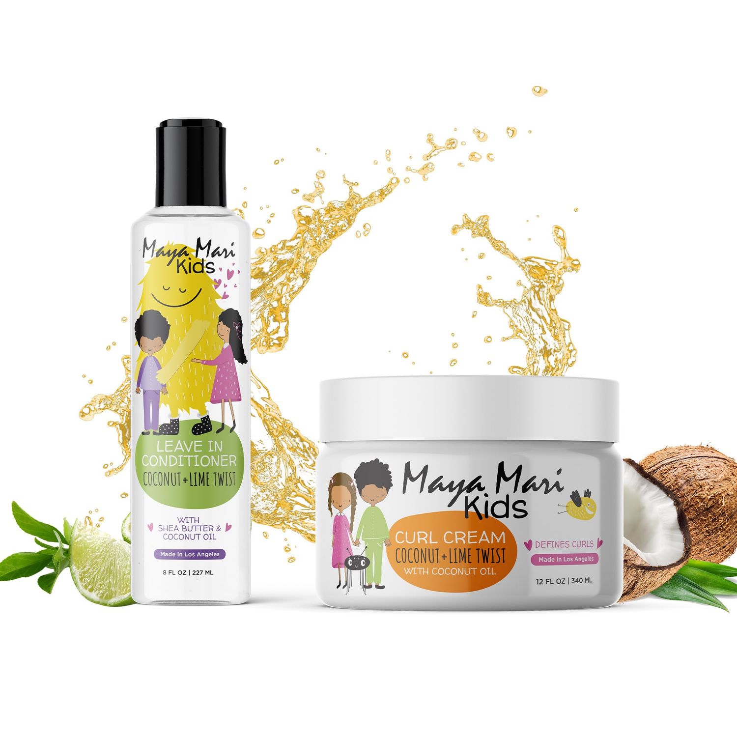 Maya Mari Kids Leave In Conditioner and Curl Cream Hair Detangler and Smoothing Treatment Set Curly Hair Products for Kids and Toddlers Sulfate Free, Cruelty Free, and Made in USA