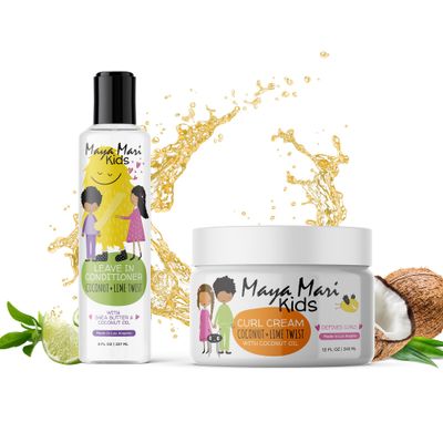 Maya Mari Kids Leave In Conditioner and Curl Cream Hair Detangler and Smoothing Treatment Set Curly Hair Products for Kids and Toddlers Sulfate Free, Cruelty Free, and Made in USA