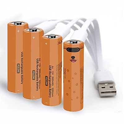 PULOMI New Rechargeable AA Batteries 1.5V 2000mWh USB Zinc Rechargeable AA Battery with USB Type C Charging Cable, High Capacity, Constant Output, Over-Charge Protection,4-Pack