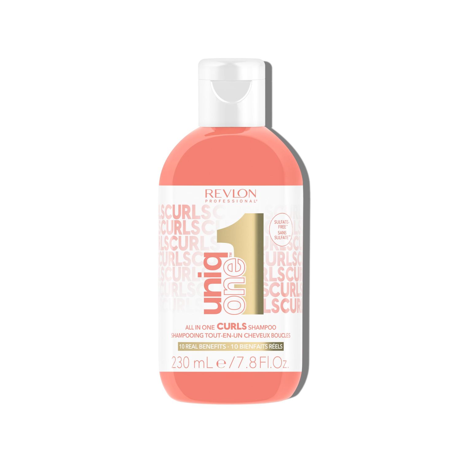 REVLON PROFESSIONAL UniqOne Curls Shampoo, 10-in-1 Sulfate-Free Formula for Curly Hair, Curl Defining, Controls Frizz, Hydrates, Color Safe Vegan, 7.7 fl oz
