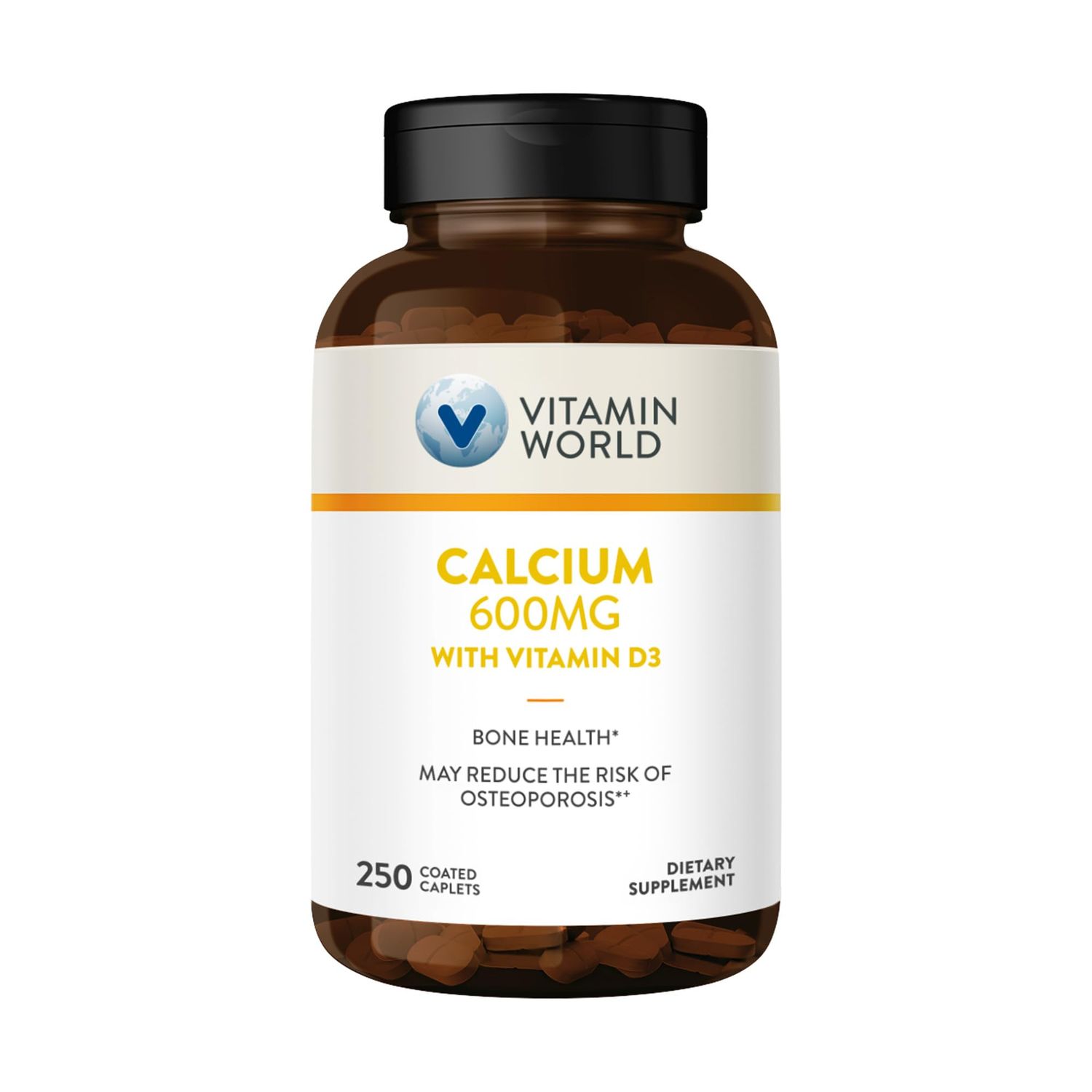 Vitamin World Calcium 600mg Vitamin D3 250 Coated caplets