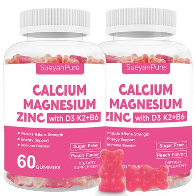 Sugar Free Calcium Magnesium Zinc Gummies with VC D3 B6 K2,600mg Calcium Gummies with 300mg Magnesium Support Bone Muscle for Adults and Teens (60 Count (Pack of 2))
