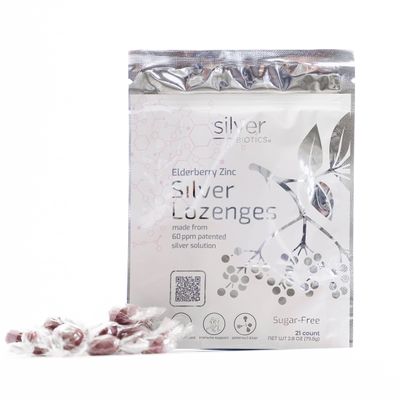 Silver Biotics Sugar-Free Colloidal Silver Lozenges 60 ppm SilverSol Immune Support Throat Soothing Comfort Elderberry Zinc 21 Count