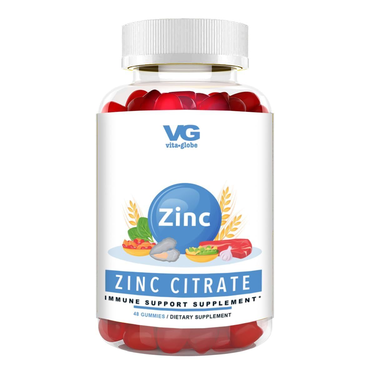 VitaGlobe Zinc Citrate 50mg Gummies - Supports Healthy Skin and Immune Booster, 48 Count (Pack of 1)
