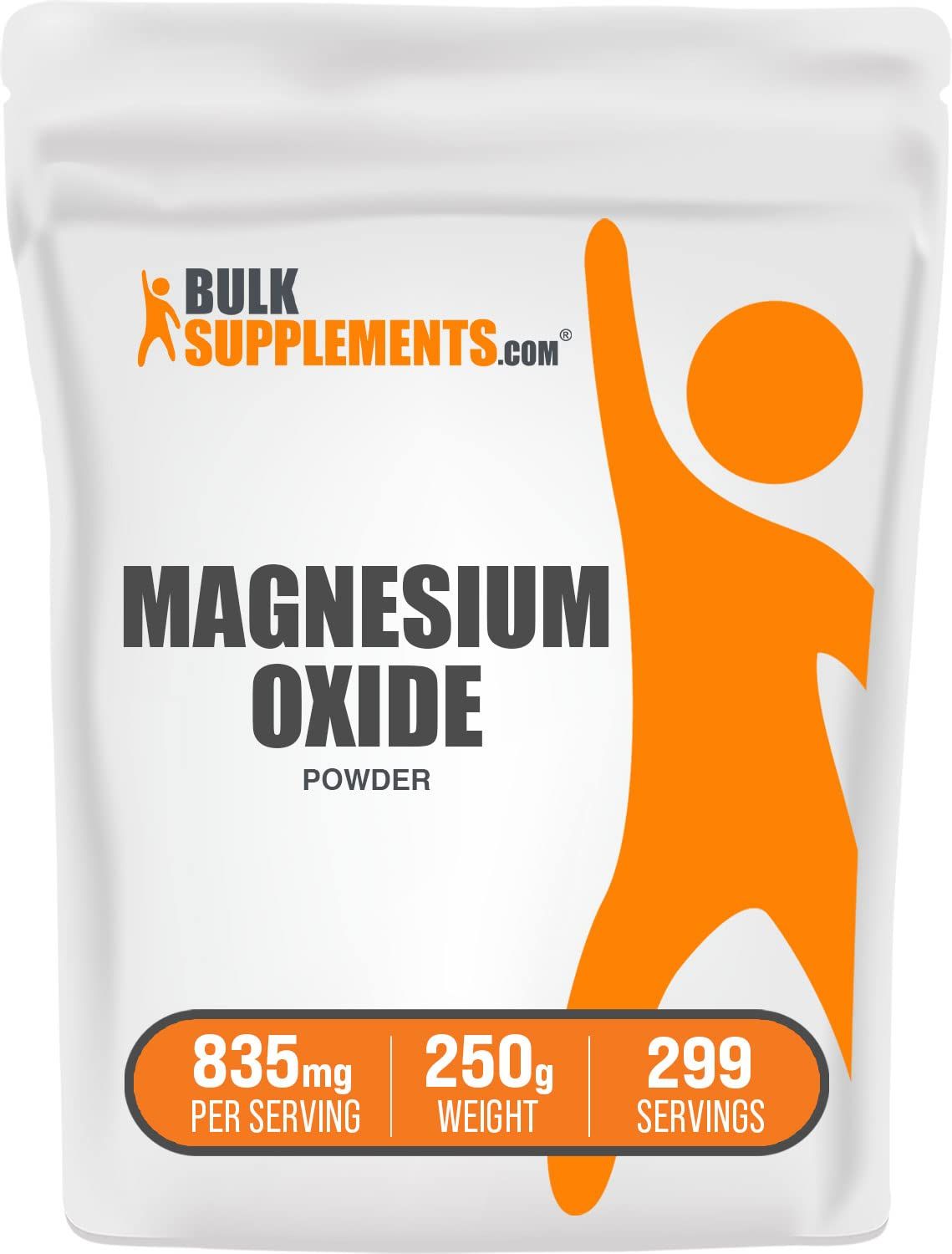 BulkSupplements.com Magnesium Oxide Powder - Magnesium Oxide Supplement, Magnesium Oxide 500mg - Gluten Free, 835mg (500mg of Magnesium) per Serving, 250g (8.8 oz) (Pack of 1)
