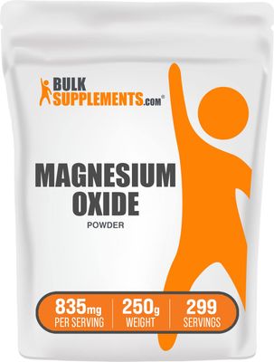 BulkSupplements.com Magnesium Oxide Powder - Magnesium Oxide Supplement, Magnesium Oxide 500mg - Gluten Free, 835mg (500mg of Magnesium) per Serving, 250g (8.8 oz) (Pack of 1)