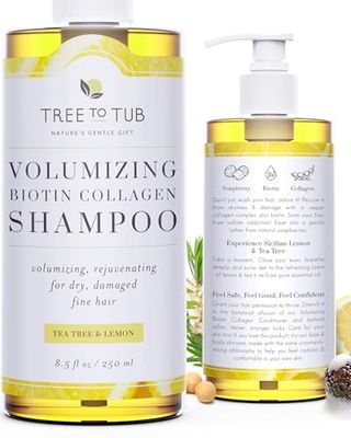 Tree to Tub Volumizing Hair Thickening Shampoo - Biotin, Collagen, Sulfate-Free Argan Oil Shampoo with Wild Soapberries and Sicilian Lemon Tea Tree Oil for Women Men