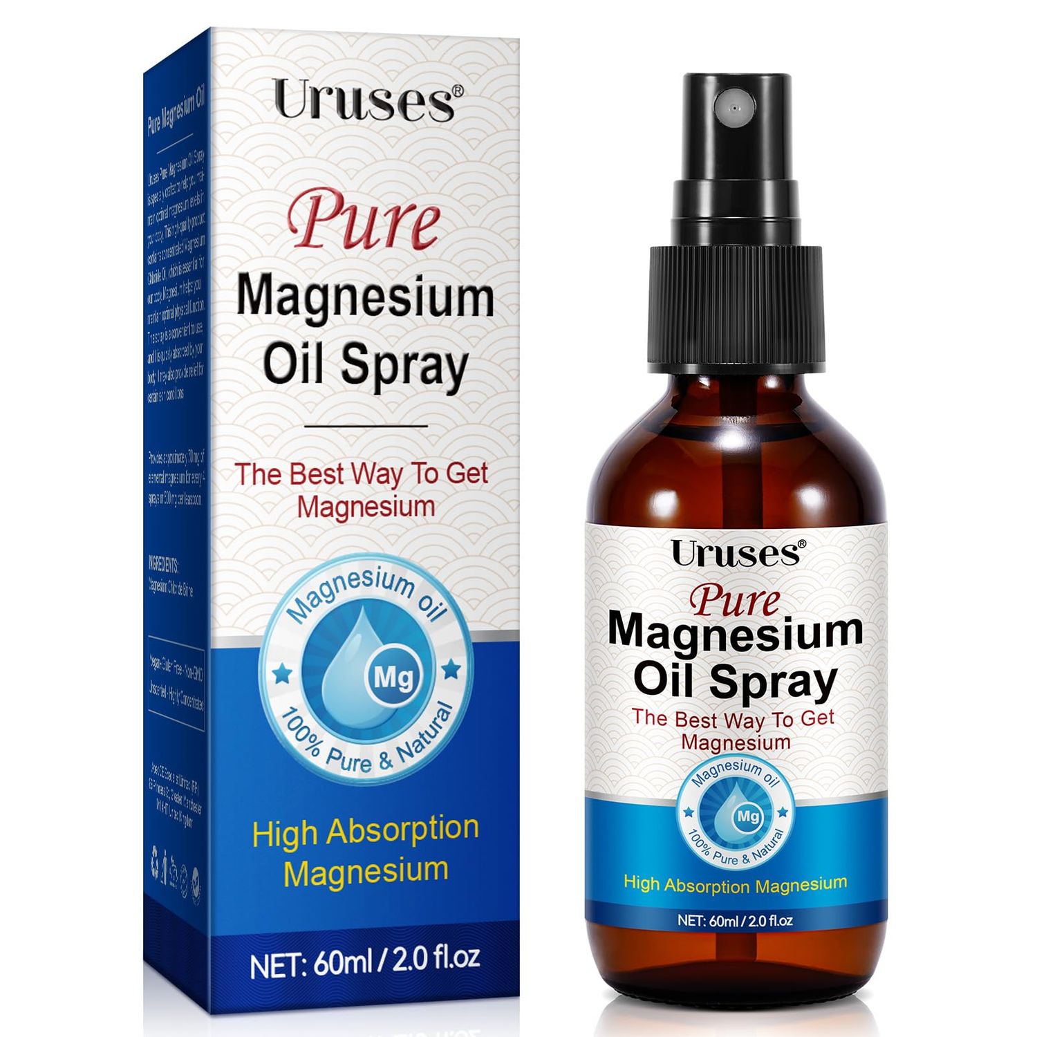 Pure Magnesium Oil Spray, Magnesium Oil for Feet, Topical Magnesium Spray Glass Bottle, Magnesium Spray for Feet, Magnesium Body Spray, Easy to Absorb Use -2.0 oz