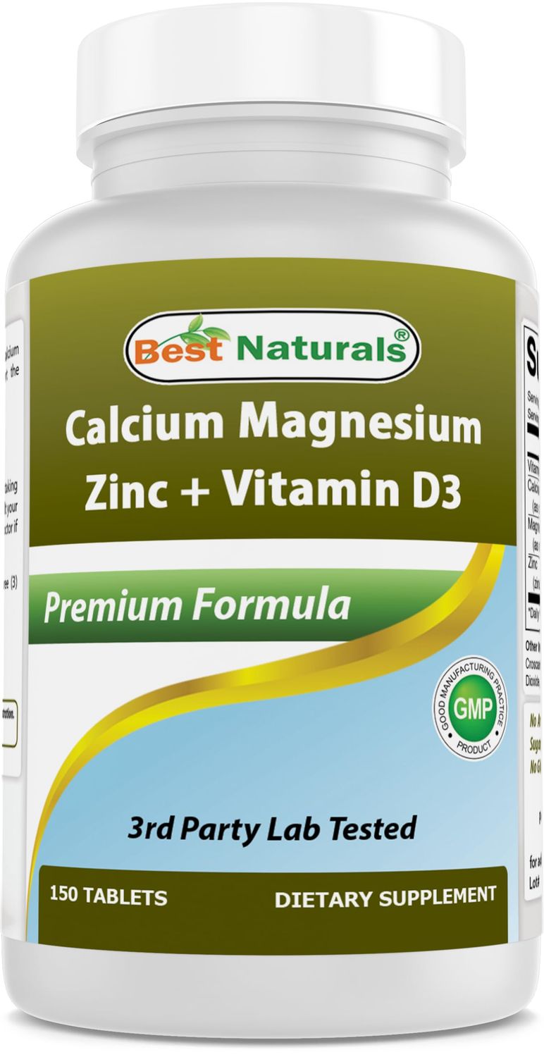 Best Naturals Calcium Magnesium Zinc with Vitamin D3, 150 Tablets - Calcium 1000 mg, Magnesium 400 mg, Zinc 25 mg D3 600 IU per Serving (3 Tablets)