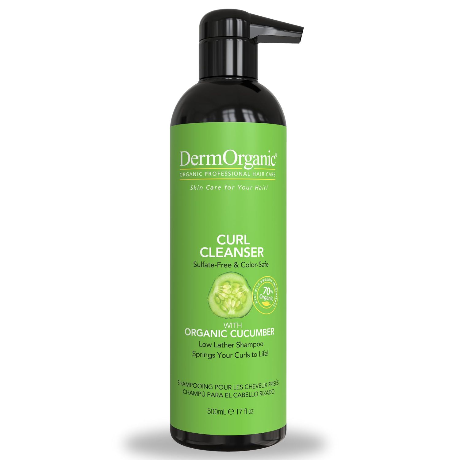 DermOrganic Organic Cucumber Curl Care Shampoo - Sulfate-Free, Color Safe, Hydrating, 17 oz