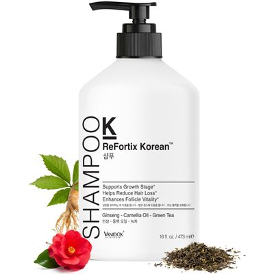 VANIDOX ReFortix Korean Shampoo, Enriched with Ginseng, Green Tea, and Camellia Oil, Supports Growth Stage and Helps Reduce Hair Loss for Stronger Hair (16 fl oz)