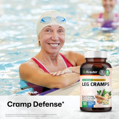 BIO KRAUTER Leg Cramps Capsules with Magnesium - 1200 mg Blend - 100 Vegan Caps - Turmeric Ginger for Leg Cramps - Natural Formula Without Quinine