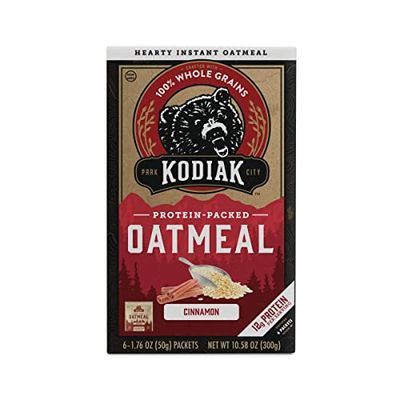 Kodiak Instant Oatmeal Packets, Cinnamon, High Protein, 100 Whole Grains, 1 box with 6 packets (6 packets)