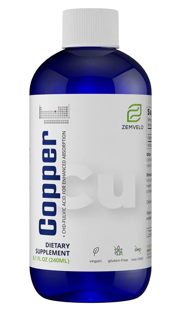 Liquid Ionic Chelated Copper Natural Elixir for Healthy Connective Tissue Healthy Hair, Skin, Nails Collagen Healthy Iron Levels Mood Balance 3 Month Supply