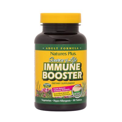 Natures Plus Source of Life Immune Booster Adult Formula, Rapid Extended Release - 90 Vegetarian Tablets - Natural Immunity Booster Supplement - Vitamins A, C, E Zinc - Gluten-Free - 30 Servings