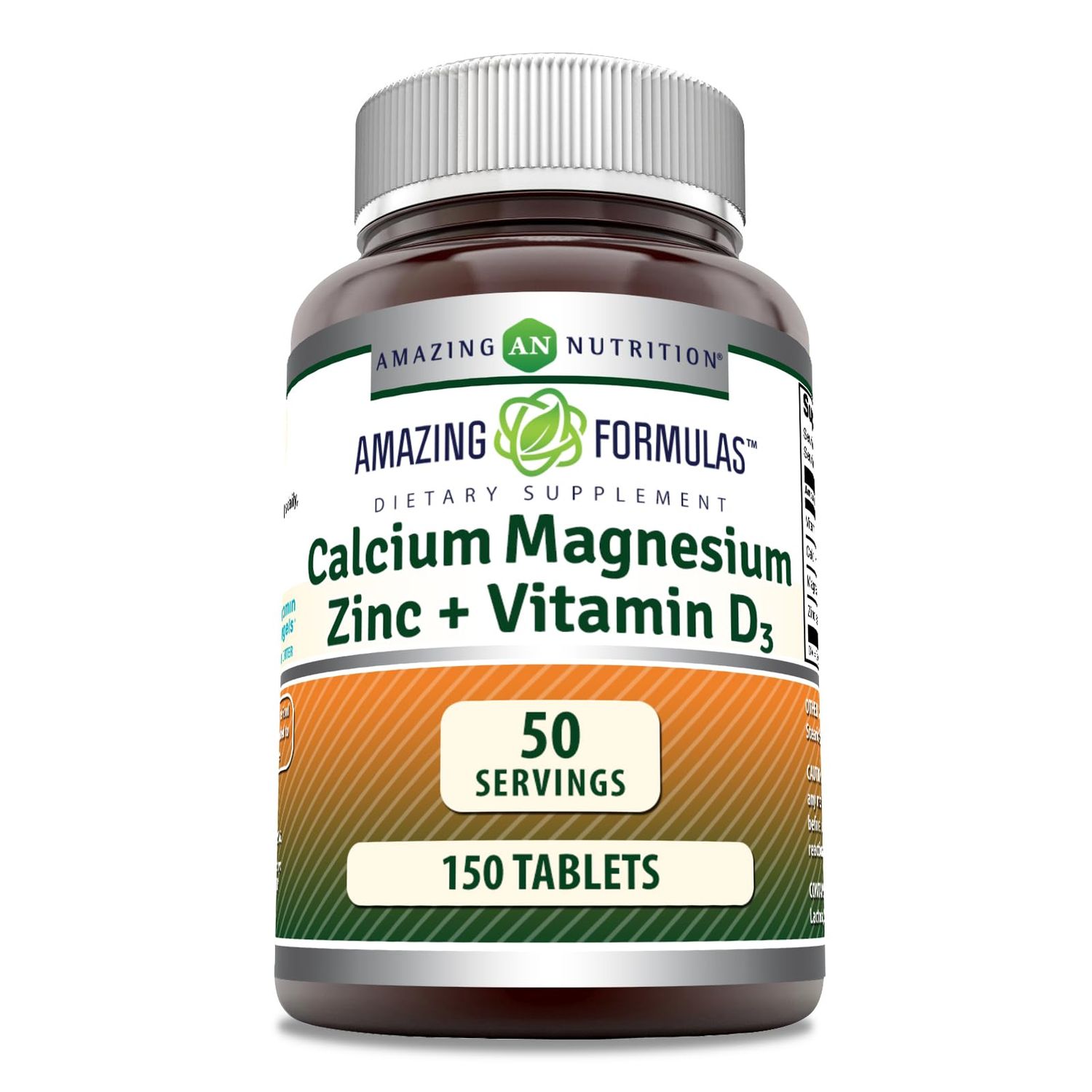 Amazing Formulas Calcium Magnesium Zinc D3 Supplement 150 Tablets Non-GMO Gluten-Free Made in USA