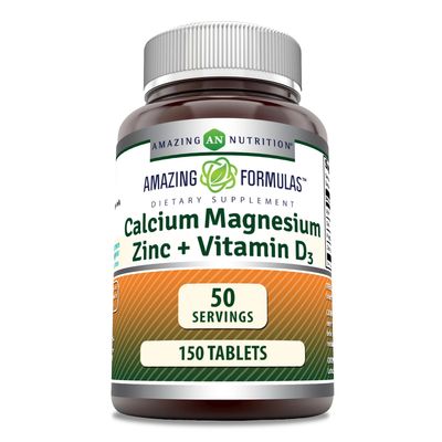 Amazing Formulas Calcium Magnesium Zinc D3 Supplement 150 Tablets Non-GMO Gluten-Free Made in USA