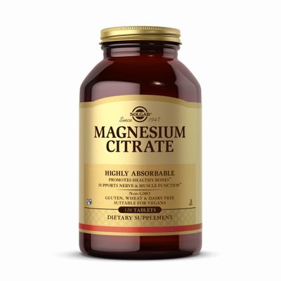 Solgar Magnesium Citrate - 120 Tablets - Promotes Healthy Bones, Supports Nerve Muscle Function - Highly Absorbable - Non-GMO, Vegan, Gluten Free, Kosher - 60 Servings