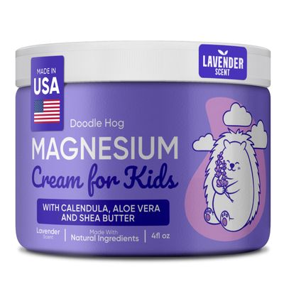 DOODLE HOG Magnesium Cream for Kids Lavender Scent - Soothing Relief Relaxation with Calendula, Aloe Vera, Shea Butter - Topical Magnesium Cream for Sleep - USA Made - (4 oz, Lavender)