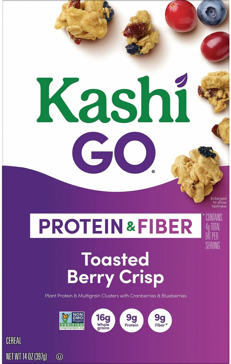 Kashi GO Toasted Berry Crisp Cereal - Vegan, Non-GMO Project Verified, Bulk Size 14 Oz Box (Pack of 4)