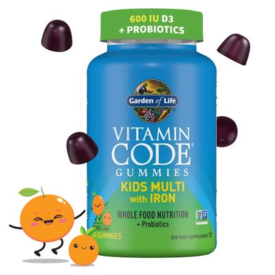 Garden of Life Kids Multivitamin Gummy with IronProbiotics for Immune Health Digestion:Vitamins D, C, E, B, Zinc for EnergyDevelopment,Vitamin Code,Non-GMO,Gluten-Free, Orange,30 Day Supply