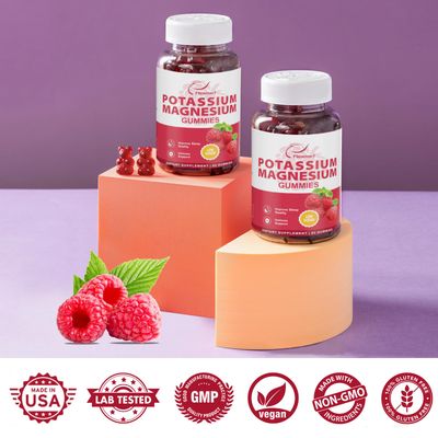 Potassium Magnesium Gummies Potassium Citrate 99mg Magnesium Citrate 250mg Magnesium Potassium Complex Supplement, Immune Support, 60 Raspberry Gummies