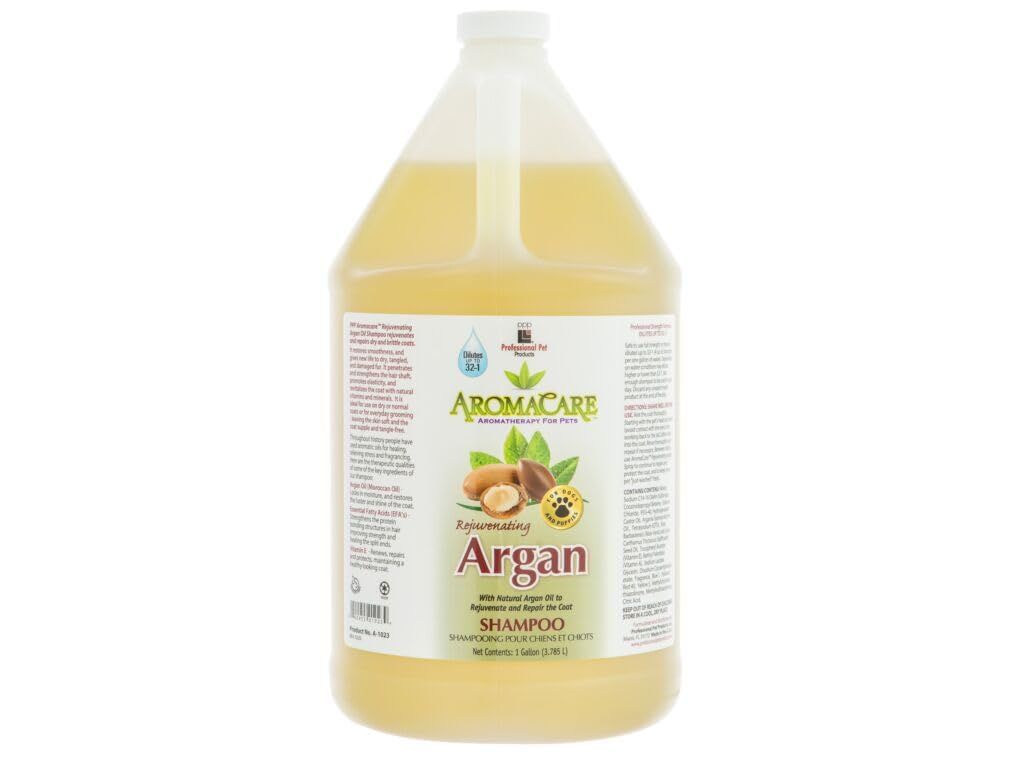 PPP AromaCare Rejuvenating Argan Shampoo for Dogs - Repairs Dry and Brittle Coats - Leaves Fur Silky Shiny - 1 Gallon