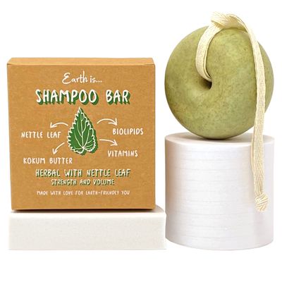 EARTH IS... Shampoo Bar - All Hair Types - Mild Natural Shampoo - Eco-Friendly - Plastic Free - PH-Balanced - Vegan - Sulfate Free - Biodegradable - Zero Waste, 3.7 oz (Herbal with Nettle Leaf)