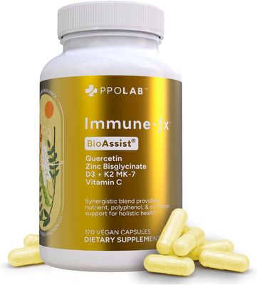 Immune-fx Advanced Daily Chelated Zinc Ionophore Immune Support Supplement with Quercetin 500mg Bioflavonoid, Antioxidant Vitamin C, D3, K2, DNA Heart Lung Aid, Clean Certified 120 Vegan Capsules