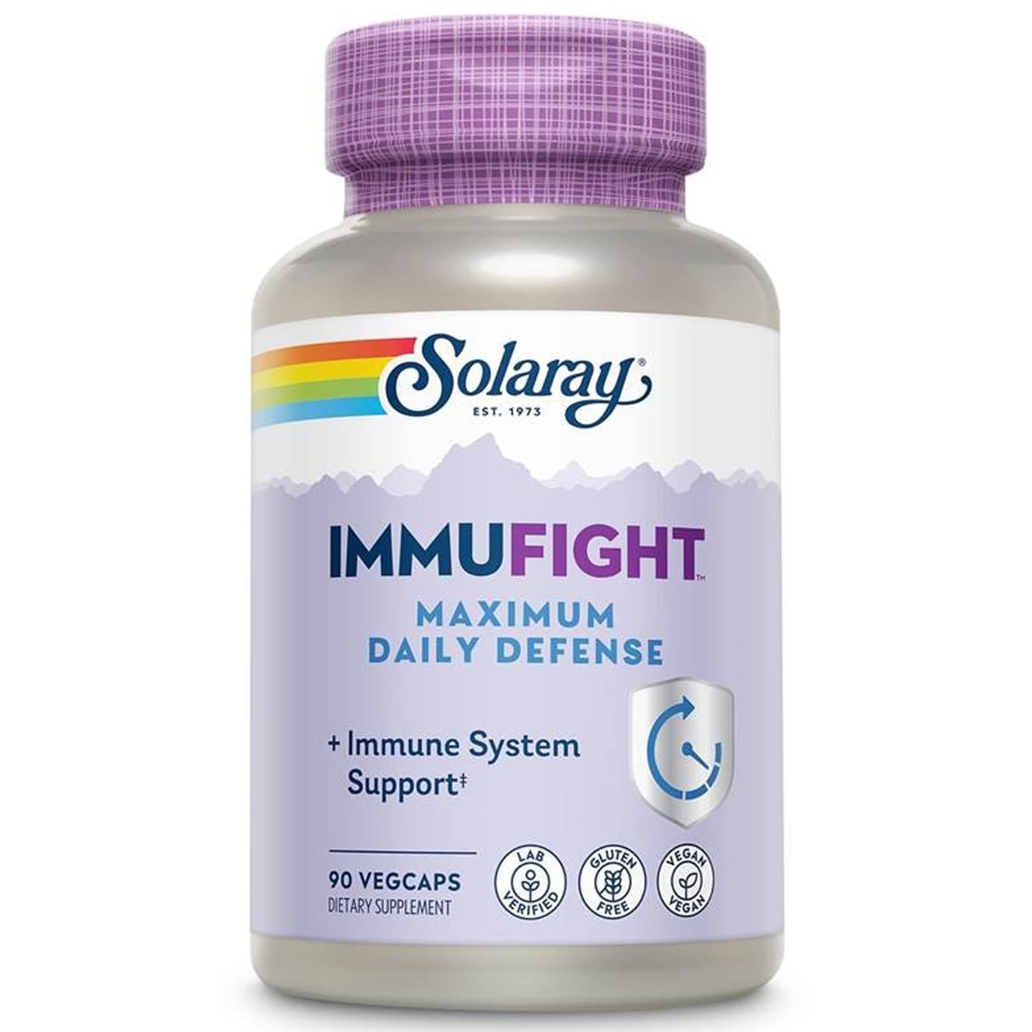 SOLARAY Immufight Maximum Daily Defense, All Day Immune Support, Vitamin C, Vitamin D, Zinc, Probiotics, Monolaurin, Acerola More, Vegan Gluten Free, 60 Day Guarantee, 30 Servings, 90 VegCaps