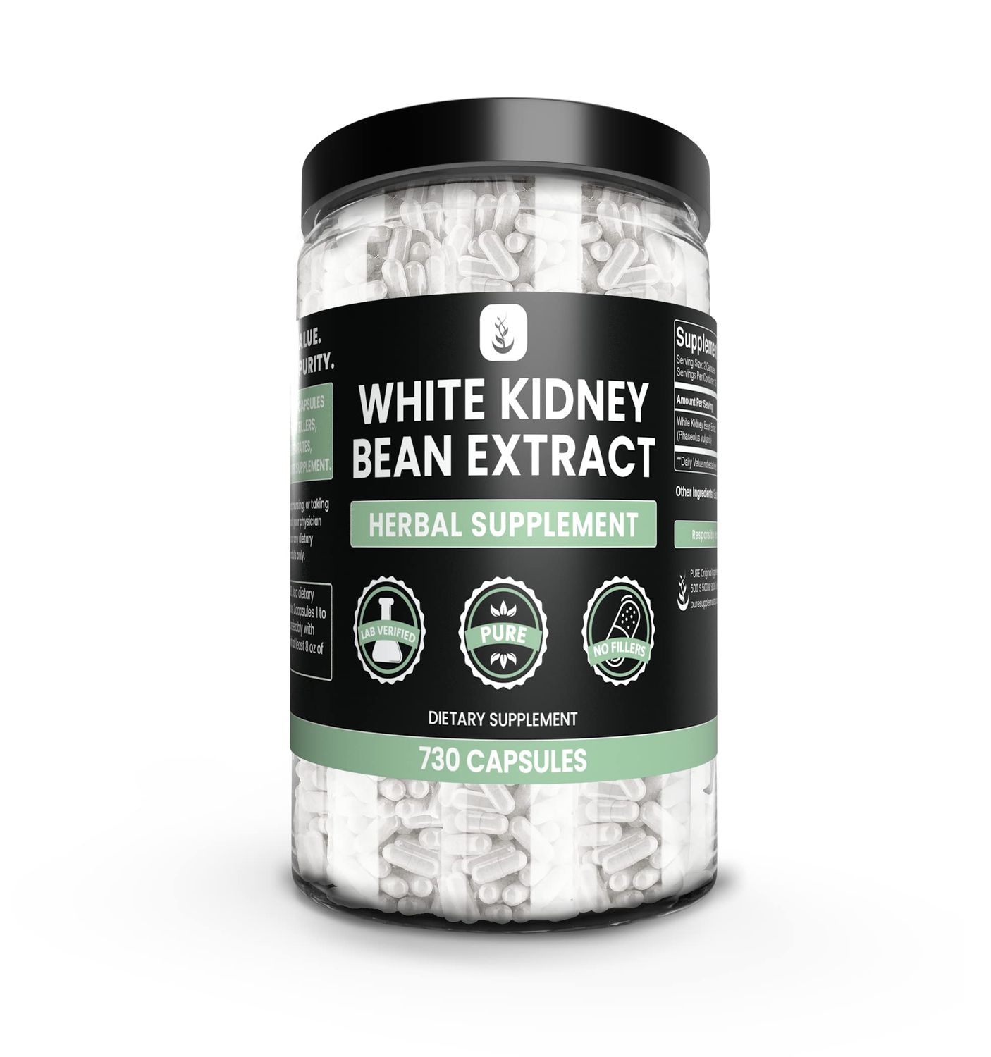 PURE ORIGINAL INGREDIENTS White Kidney Bean Extract (730 Capsules) No Magnesium Or Rice Fillers, Always Pure, Lab Verified