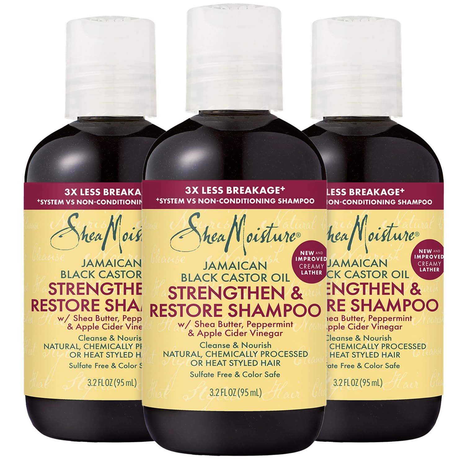SheaMoisture Strengthen Restore Shampoo, Travel-Size 3-Pack - Jamaican Black Castor Oil Clarifying Shampoo for Build-Up, 3.2 Oz Ea