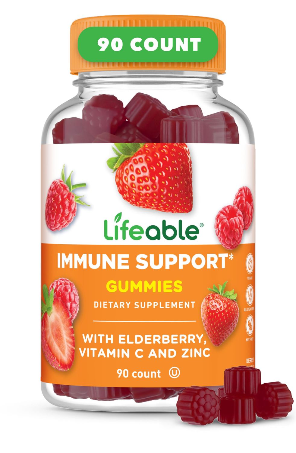 Lifeable Immune Support Gummies for Adult Elderberry Vitamin C and Zinc Great Tasting Elderberry Immune Support Supplement Gummies Immunity Gummies for Adults, Men, Women 90 Gummies