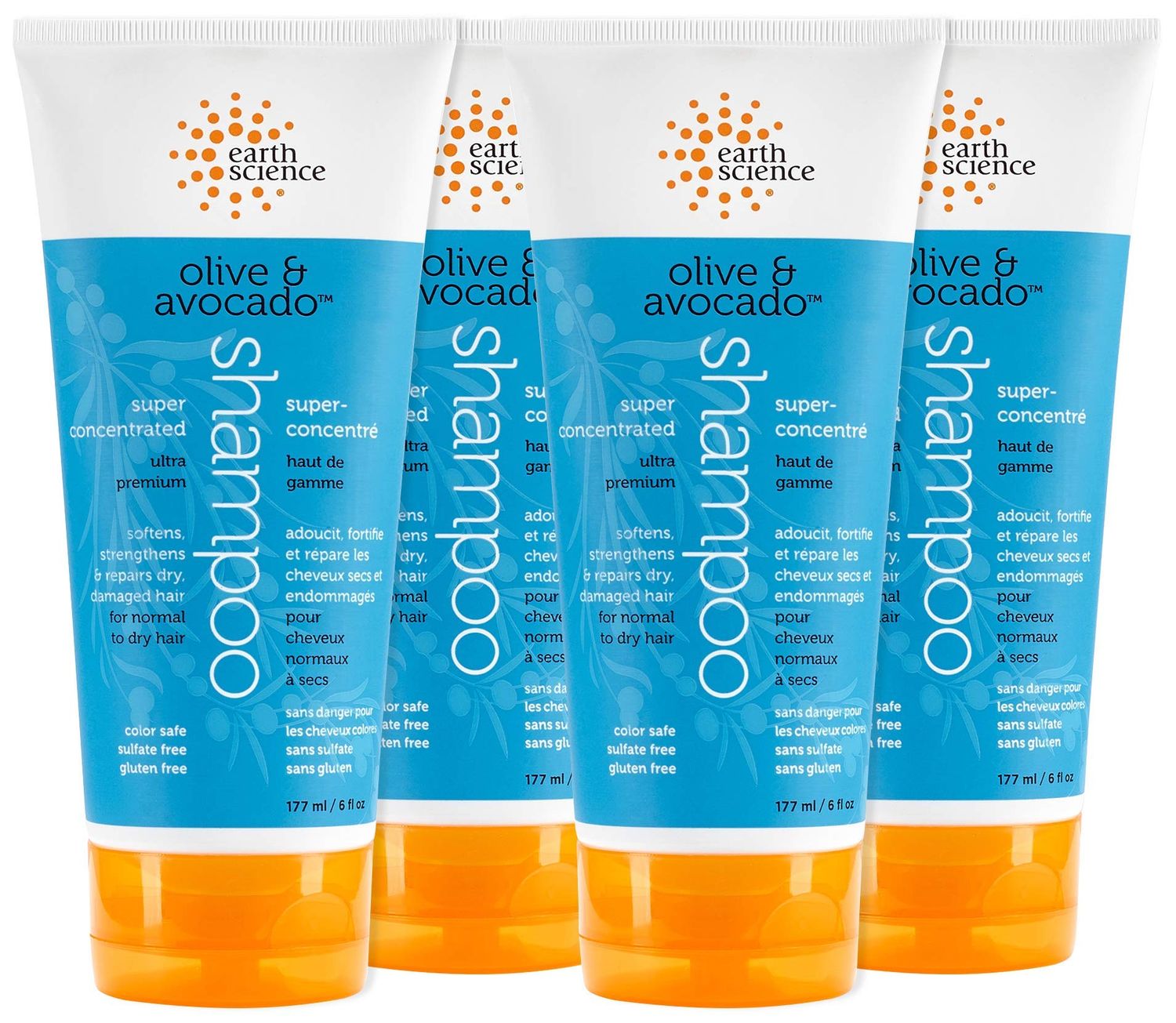 EARTH SCIENCE - Olive Avocado Oil Shampoo: Super Concentrated for Normal to Dry Hair (4pk, 6 oz.)