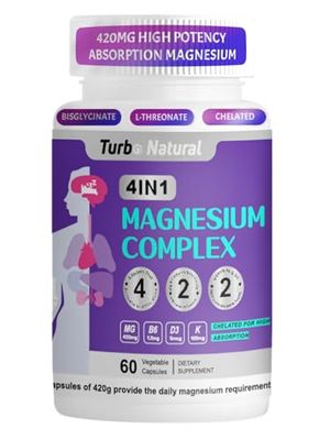 420 Mg Magnesium Bisglycinate L-Threonate Amino Acid Chelated Supplement with Vitamin and Potassium High Absorption Formula for Muscle Relaxation Bone Joint Support Magnesium Complex Capsules(60)