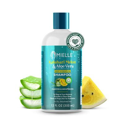 Mielle Kalahari Melon Aloe Vera Deep Hydration Shampoo - Sulfate Free Cleanser for Dry, Curly and Textured Hair - Removes Buildup Delivers Up to 5 Days of Moisture (12 fl oz)