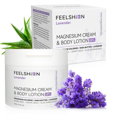 FEELSHION Magnesium Lotion for Sleep Lavender Magnesium Cream for Muscle Soreness Cramps Relief Topical Magnesium Butter with Shea Butter and Grape Seed Oil for Body(3.71fl.oz)