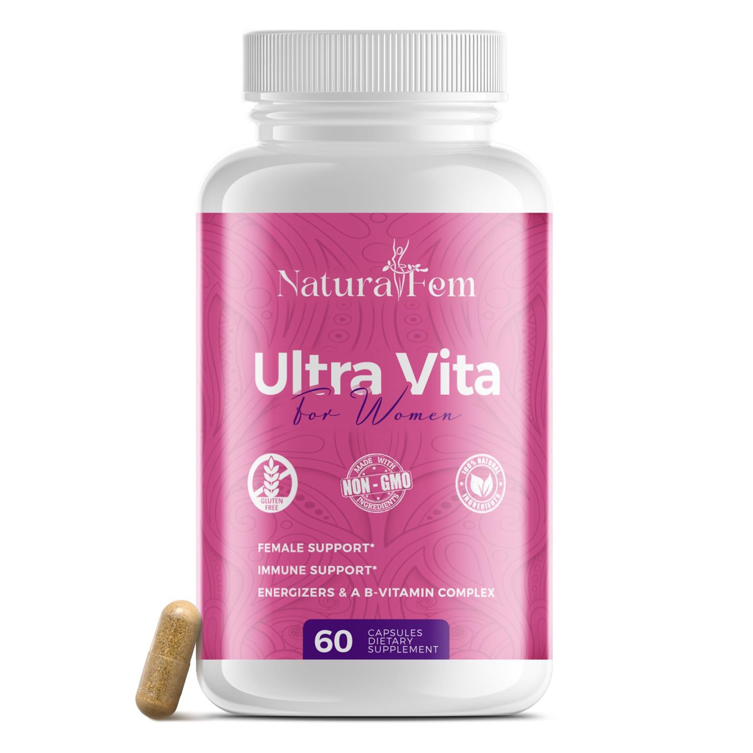 Naturalfem Ultra Vita Multivitamin for Women - Balance of Vitamins, Minerals, Herb Extracts - Womens Vitamins A, C, D, E and Zinc for Energy, Immunity Female Support - 60 Capsules