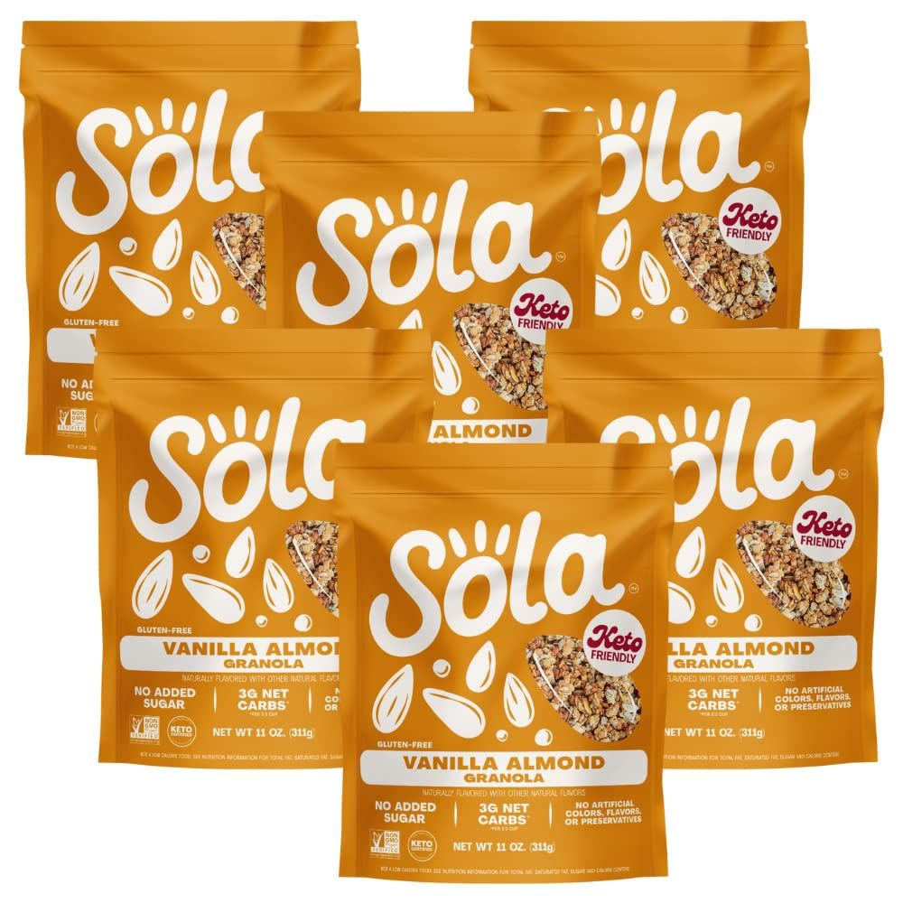 Sola Vanilla Almond Granola Cereal, Low Sugar, Low Carb, Keto Friendly, Gluten Free, 11 Oz (Pack of 6)