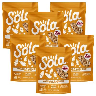 Sola Vanilla Almond Granola Cereal, Low Sugar, Low Carb, Keto Friendly, Gluten Free, 11 Oz (Pack of 6)