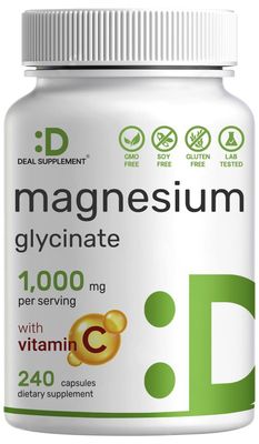 Magnesium Glycinate 500mg Per Capsule (1000mg Per Serving) Plus Vitamin C, 240 Capsules - 100 Chelated for Easy Absorption - Essential Mineral Supplement for Muscle, Sleep, Heart Health
