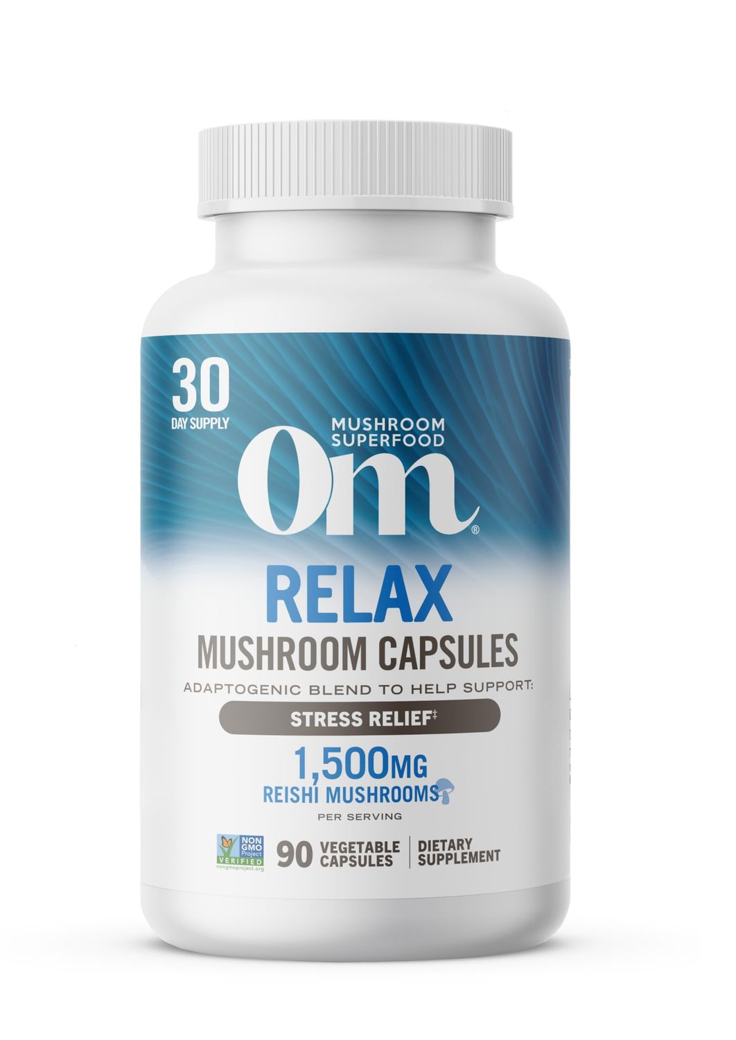 OM MUSHROOM SUPERFOOD Relax Mushroom Capsules, 90 Count, 30 Days, Reishi Mushrooms, Ashwagandha, GABA, L-Theanine, Magnesium, Adaptogens for Stress Support (Formerly Gently Zen, Packaging May Vary)