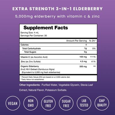 NutraChamps Organic Elderberry Syrup - 5000mg Elderberry Extract with Vitamin C Zinc - Black Elderberry Liquid Drops - Sugar-Free Immunity Booster, Vegan, Gluten-Free Elderberry Supplement