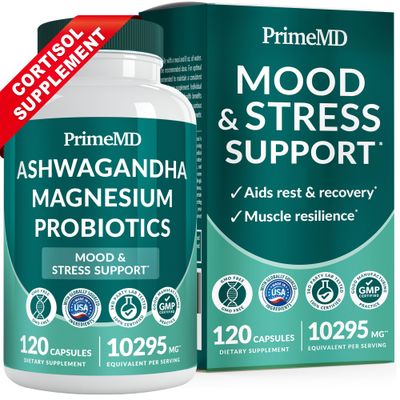 5-in-1 Cortisol Supplement with Ashwagandha for Mood, Stress, Relaxation, Adrenal and Cortisol Support - Herbal Supplements with Shilajit Extract, Magnesium Glycinate, Probiotics (120 ct, Pack of 1)
