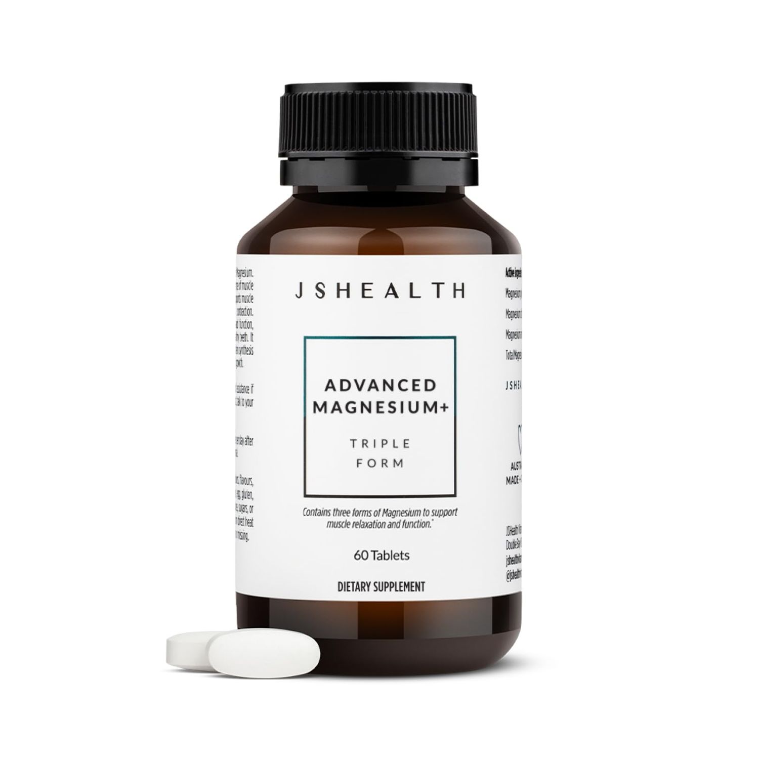 JSHealth Vitamins Advanced Magnesium Supplements with Magnesium Glycinate Citrate for Muscle Relaxation (60 Tablets)