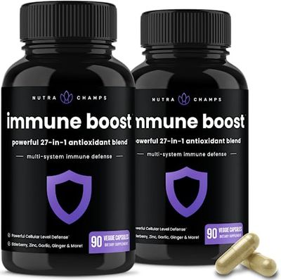 NutraChamps 27 in 1 Immune Support Supplement, 90 Immune Defense Capsules, 1000mg Vitamin C, 5000 IU D3, Elderberry, Zinc, 1 Billion CFU Probiotics More (Pack of 2)