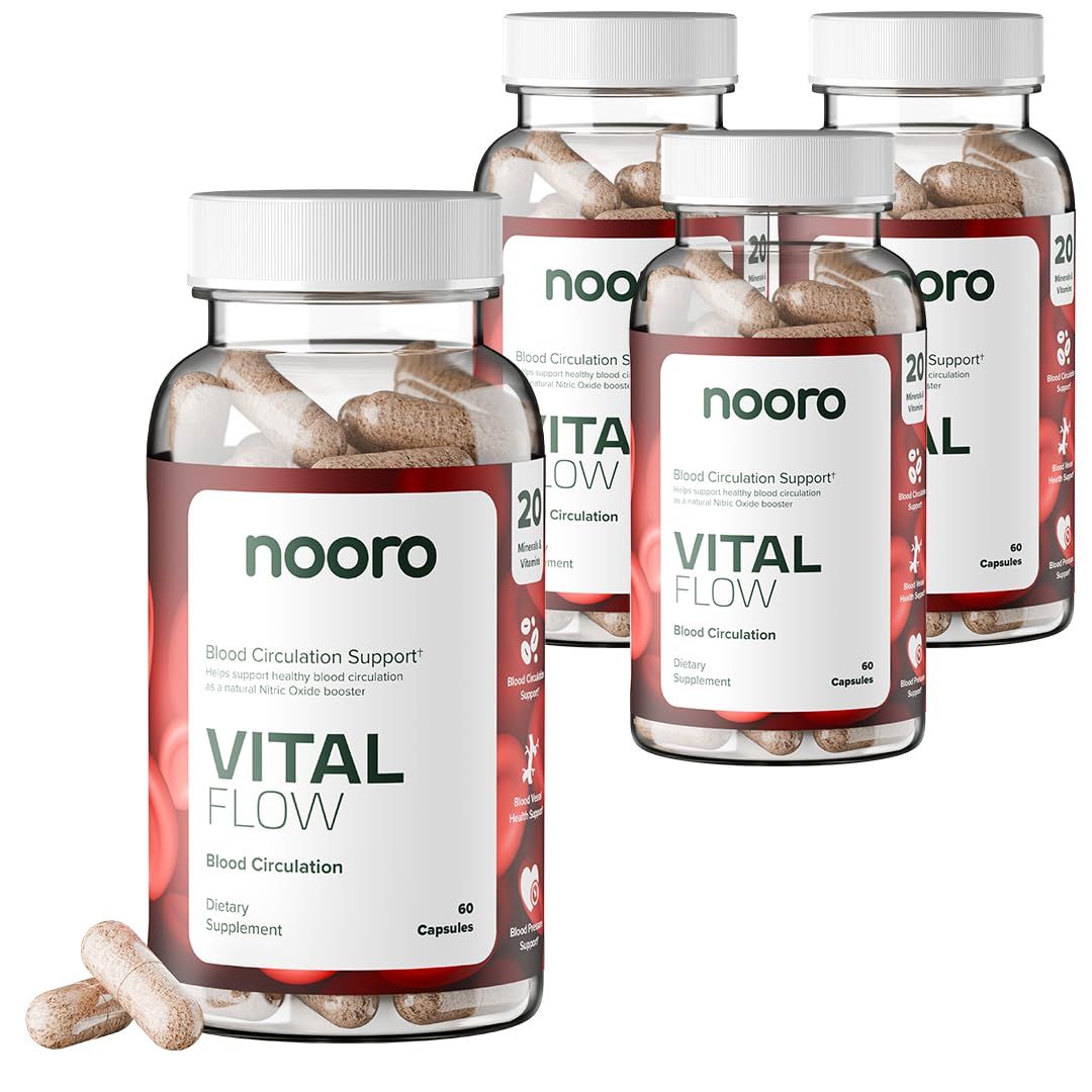 nooro Vital Flow Advanced Blood Circulation Supplement with Nitric Oxide Boost, Vitamin D3, Magnesium, Probiotic Blend, Veins Support Non-GMO and Gluten Free 240 Capsules