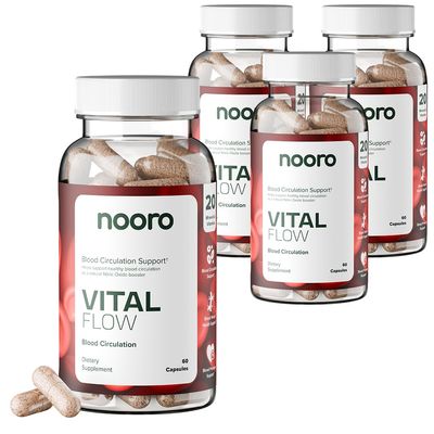 nooro Vital Flow Advanced Blood Circulation Supplement with Nitric Oxide Boost, Vitamin D3, Magnesium, Probiotic Blend, Veins Support Non-GMO and Gluten Free 240 Capsules