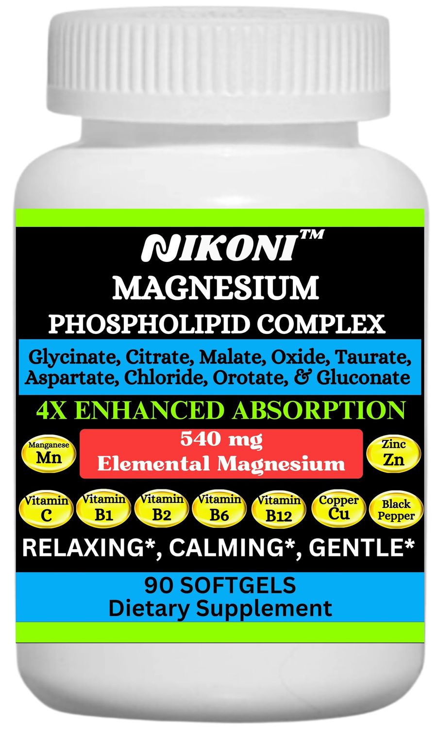 Phospholipid Magnesium Complex 2500mg (9 Magnesium Salts, 5 Vitamins 3 Minerals) (90 Softgels)
